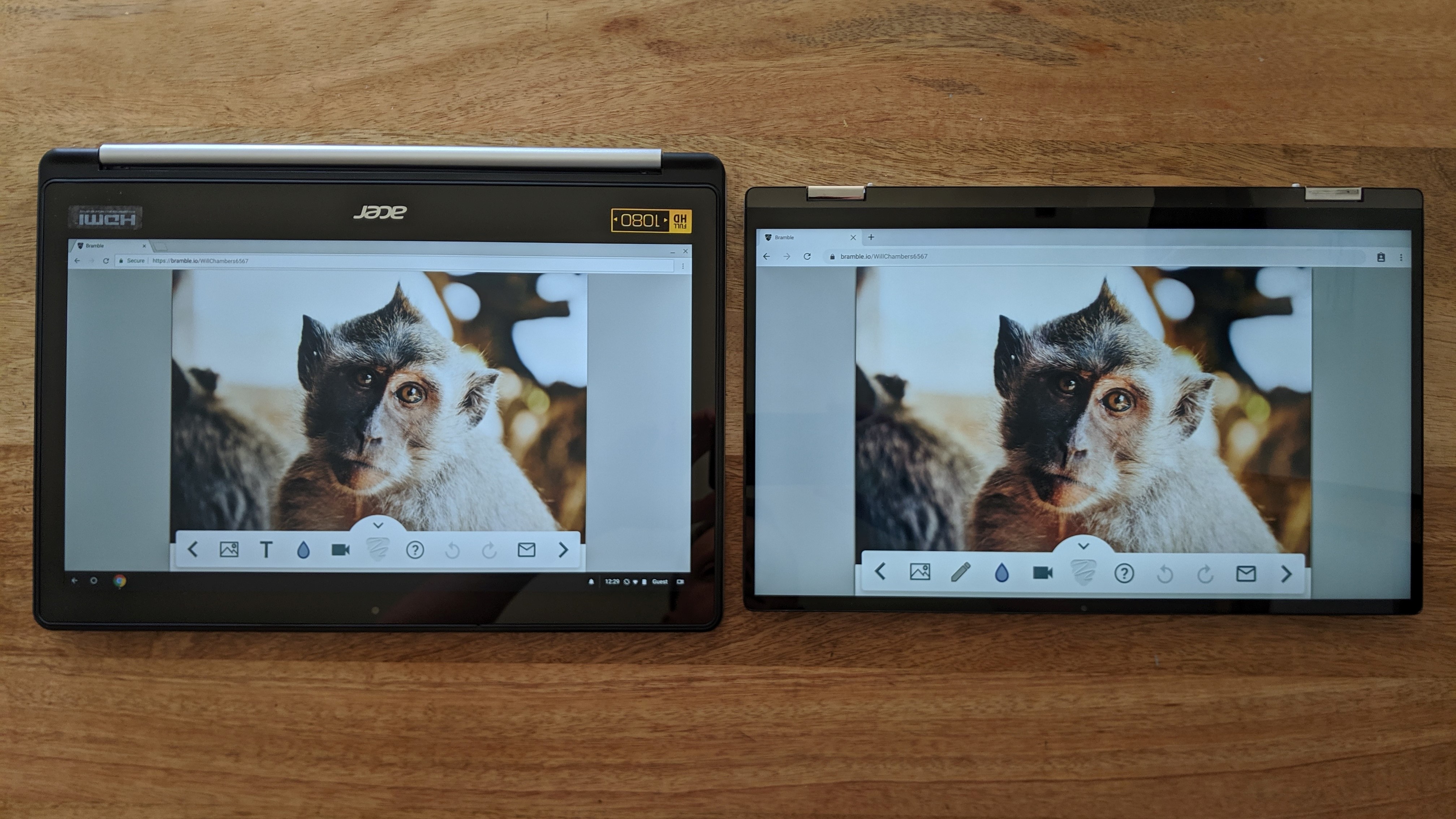 picture of the Chromebook 434 and the Chromebook cB5 as flat touchscreens