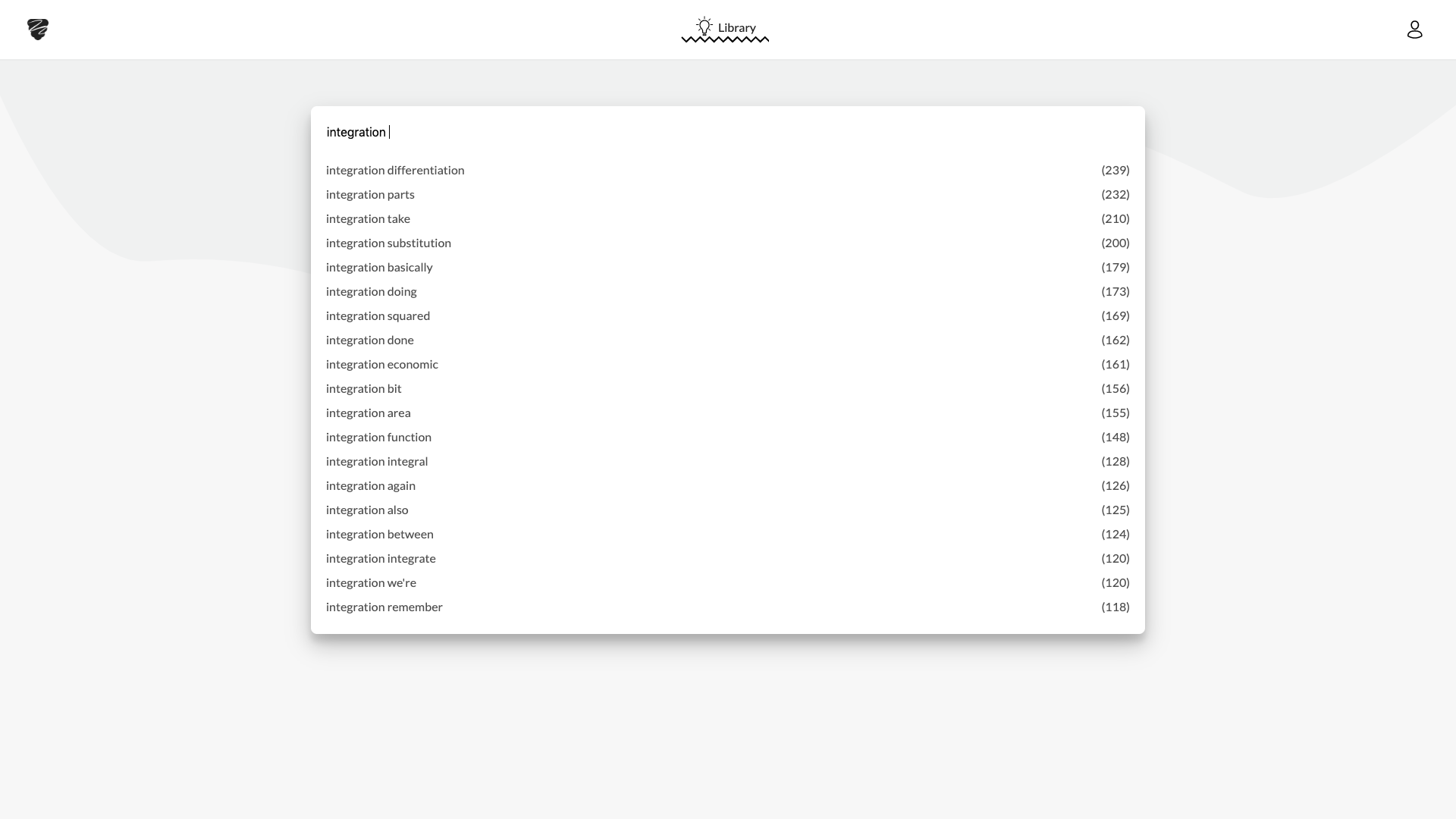 Bramble library search toolbar with the search term integration