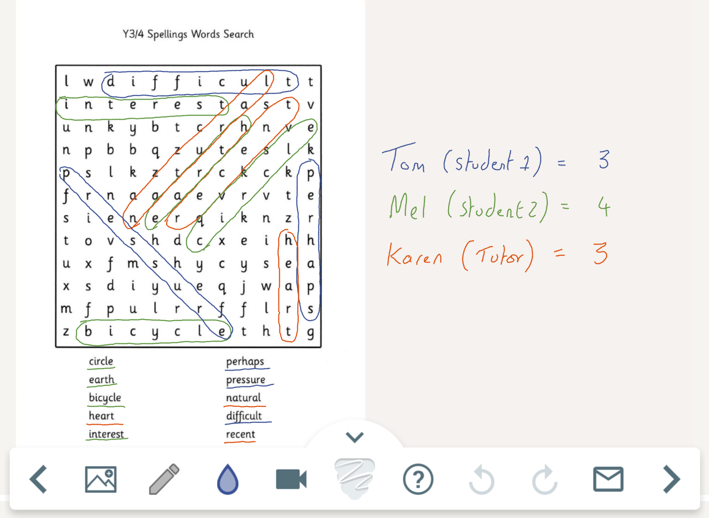 image showing a crossword game completed by students and tutor in Bramble.