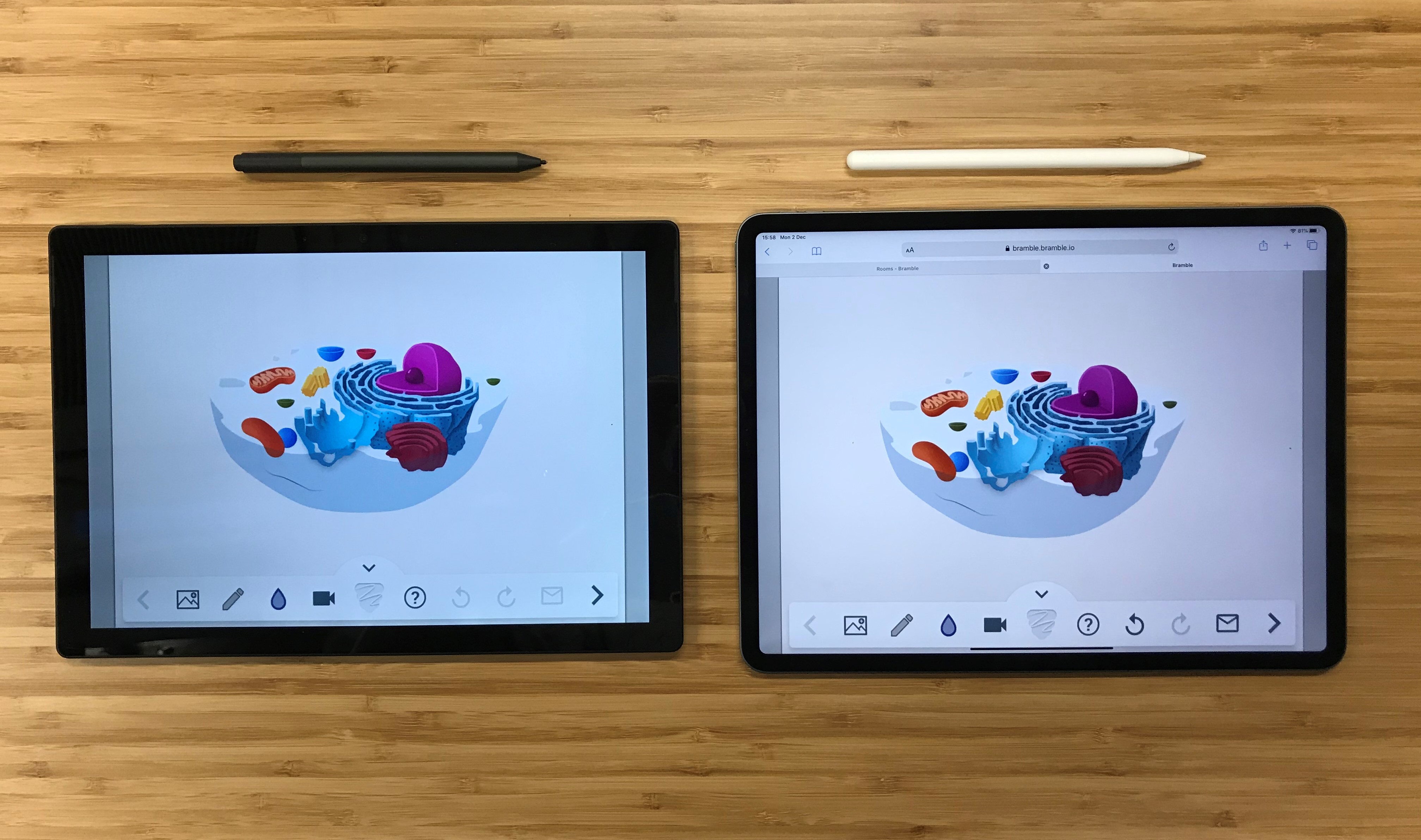 picture of a Windows Surface Pro 7 next to the Apple iPad Pro (3rd Generation)
